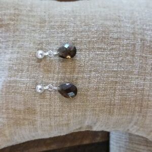 Silver Tone Topaz Faceted Tear Drop Post Earrings